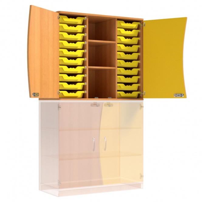 Wellentüren-Aufsatzschrank, 91 cm hoch, 105x50 cm (B/T), Tür rechts gelb,